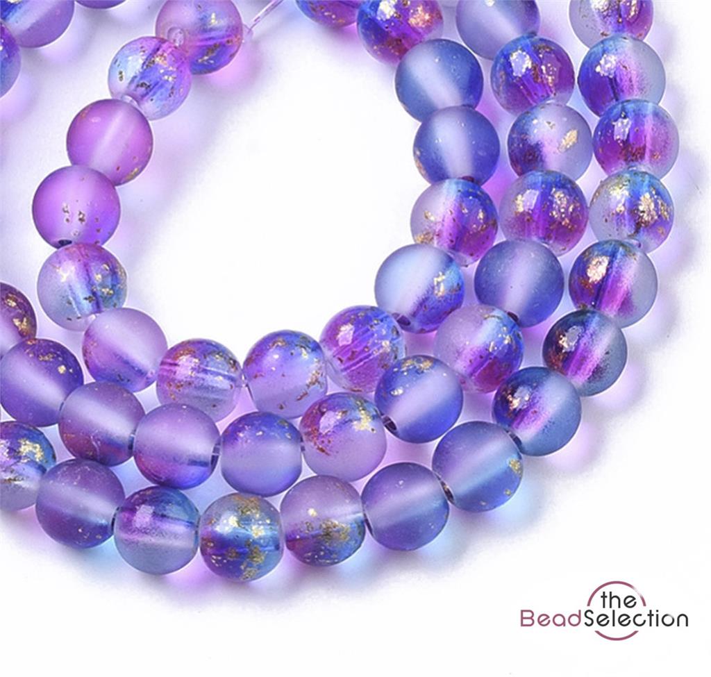 100 FROSTED GLITTER ROUND GLASS BEADS PURPLE BLUE 4mm JEWELLERY MAKING FR20