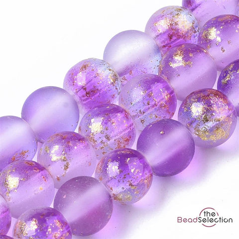 100 FROSTED GLITTER ROUND GLASS BEADS LILAC PURPLE 6mm JEWELLERY MAKING FR15