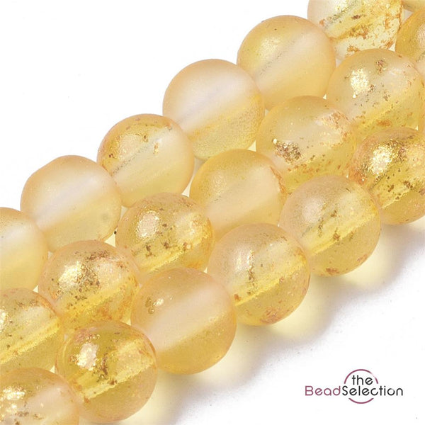 50 FROSTED GLITTER ROUND GLASS BEADS YELLOW 8mm JEWELLERY MAKING FR6
