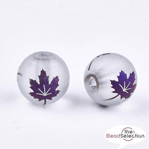 20 PURPLE LEAF FROSTED GLASS ROUND BEADS 8mm JEWELLERY MAKING TOP QUALITY GLS90