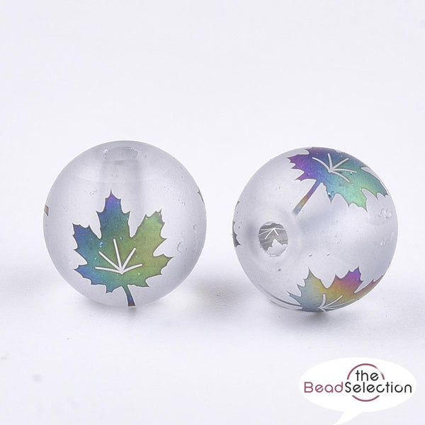 20 RAINBOW LEAF FROSTED GLASS ROUND BEADS 8mm JEWELLERY MAKING TOP QUALITY GLS89