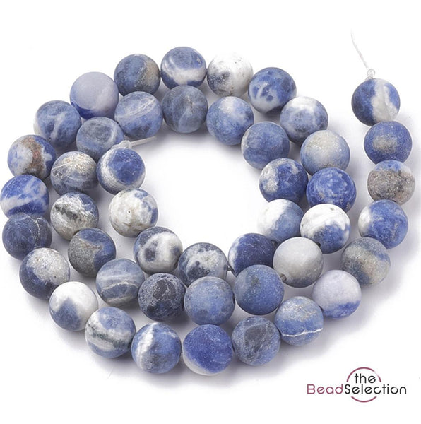 25 PREMIUM QUALITY FROSTED BLUE SODALITE ROUND GEMSTONE BEADS 8mm GS74