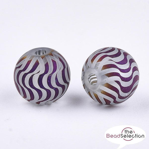 20 PURPLE FROSTED SWIRL STRIPED GLASS ROUND BEADS 8mm TOP QUALITY GLS103