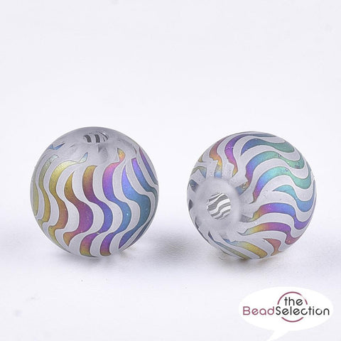 20 RAINBOW FROSTED SWIRL STRIPED GLASS ROUND BEADS 8mm TOP QUALITY GLS100