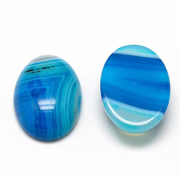 2 BLUE BANDED AGATE GEMSTONE CABOCHONS OVAL 25mm X 18mm FLAT BACKED CAMEO GCA9