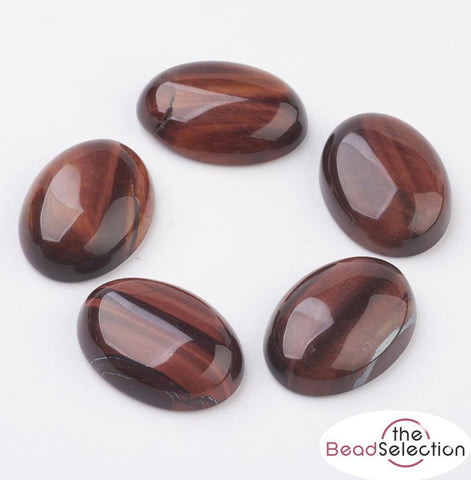 2 RED TIGER EYE GEMSTONE CABOCHONS OVAL 25mm X 18mm FLAT BACKED CAMEO GCA5