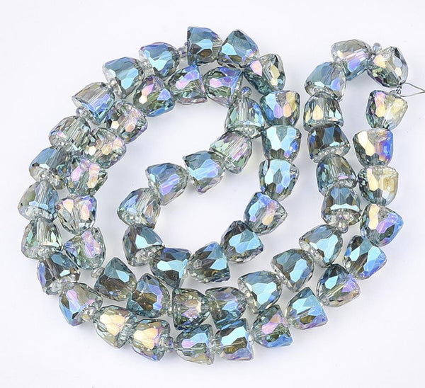 8 FACETED GLASS BELL BEADS 11mm x 9mm AB RAINBOW BLUE DROP PENDANT CHARM GLS117