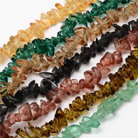 50 x GLASS CHIP BEADS 10mm - 7mm x 7mm - 5mm MIXED COLOUR BAGS GC3