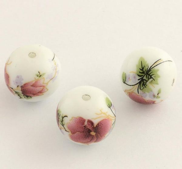 10 ROSE FLOWER GLASS BEADS 10mm PINK TOP QUALITY GLS24