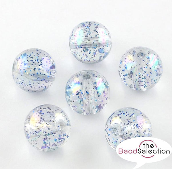 40 GLITTER AB LUSTRE BLUE ACRYLIC ROUND BEADS 10mm HOLE 2mm TOP QUALITY ACR146