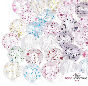 70 GLITTER ACRYLIC BEADS ROUND 8mm HOLE 1.5mm TOP QUALITY ACR158