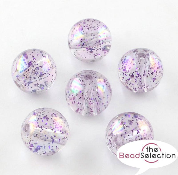 40 GLITTER AB LUSTRE PURPLE ACRYLIC ROUND BEADS 10mm HOLE 2mm TOP QUALITY ACR106