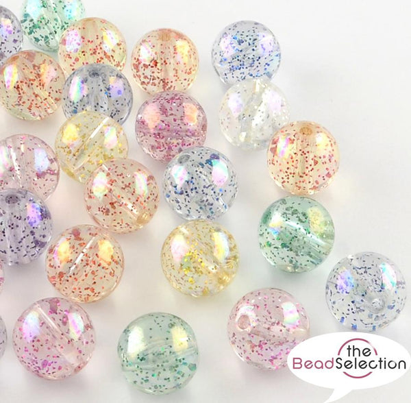 10 LARGE ACRYLIC BEADS GLITTER AB LUSTRE ROUND 14mm HOLE 2mm TOP QUALITY ACR151