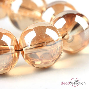 100 CLEAR 'AB GOLD LUSTRE ROUND GLASS BEADS 8mm JEWELLERY MAKING GLS127