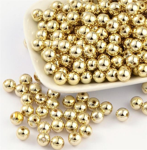 PREMIUM QUALITY GOLD PLATED ACRYLIC SPACER BEADS 4mm 6mm 8mm 10mm JEWELLERY