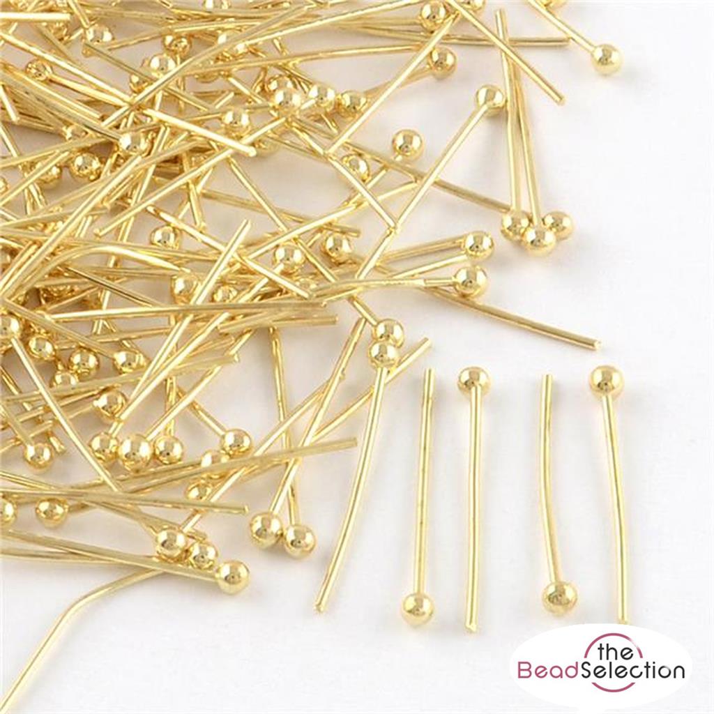 150 BALL HEAD PINS 25mm x 0.7mm GOLD PLATED JEWELLERY MAKING