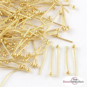 150 BALL HEAD PINS 25mm x 0.7mm GOLD PLATED JEWELLERY MAKING