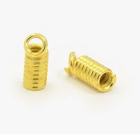 100 COIL CORD END CRIMP SPRING TIPS 8mm x 3mm GOLD PLATED ( AM4 )
