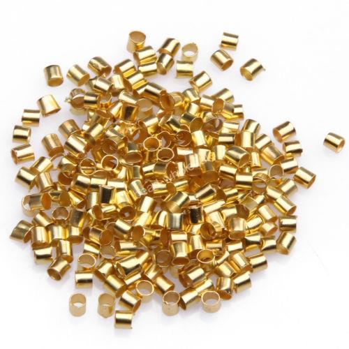 500 GOLD PLATED 2mm TUBE CRIMP BEADS FINDINGS JEWELLERY MAKING AH6