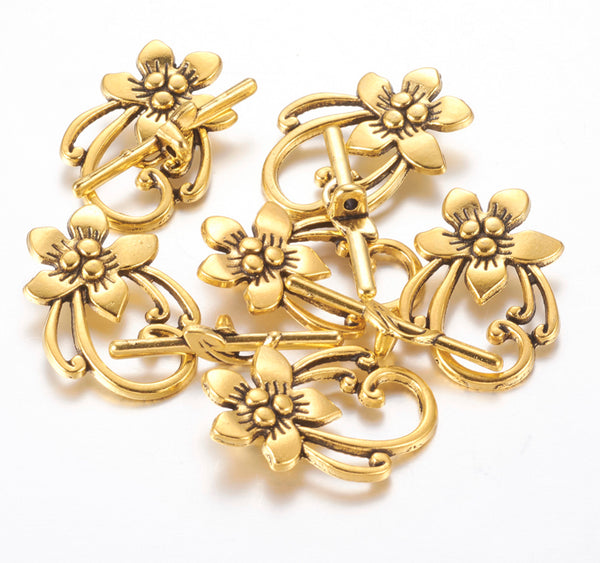 5 DESIGNER FLOWER TOGGLE CLASPS GOLD PLATED TOP QUALITY AE26