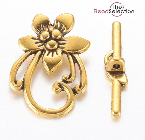 5 DESIGNER FLOWER TOGGLE CLASPS GOLD PLATED TOP QUALITY AE26