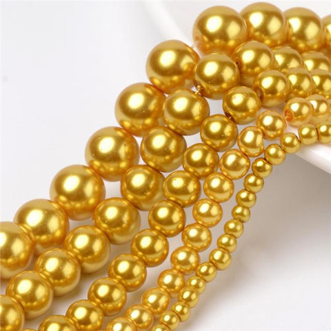 200 TOP QUALITY GOLD MIXED SIZE ROUND GLASS PEARL BEADS 4mm 6mm 8mm 10mm 12mm