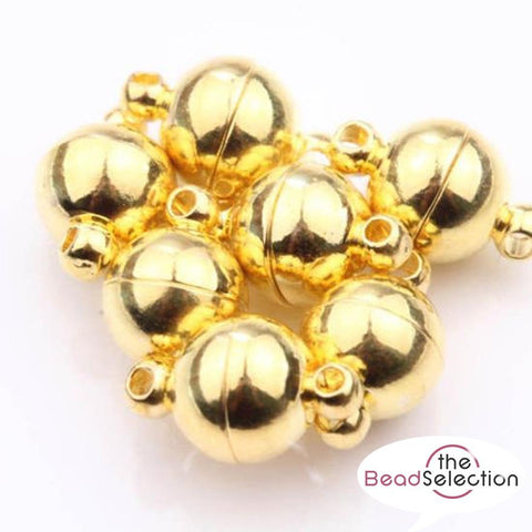 4 ROUND BALL MAGNETIC CLASPS 16mm x 10mm VERY STRONG GOLD PLATED AF21