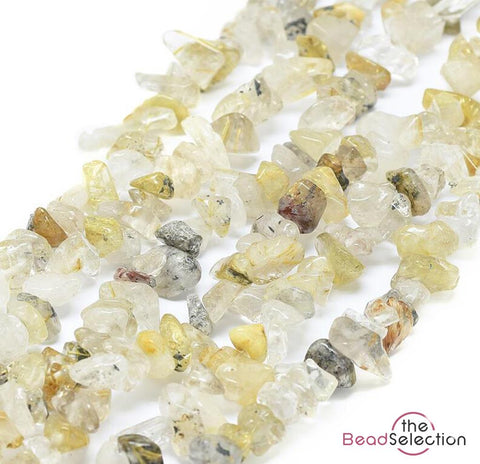 Gold Rutilated Quartz Beads Chip 8mm-5mm 1Strand 240+ Natural Gemstone GC67