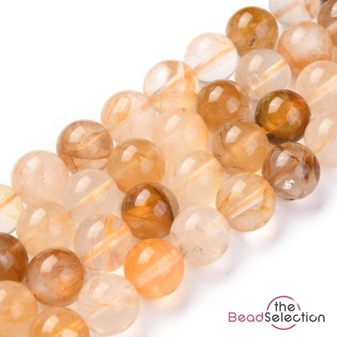 30 Golden Yellow Hematoid Quartz Round Beads Gemstone 6mm Healing Chakra GS137