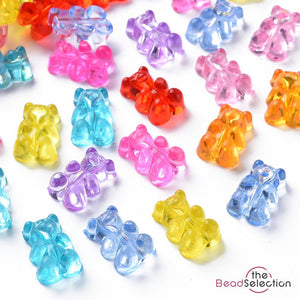 50 Acrylic Gummy Teddy Bear Beads 16mm Assorted Colours Jewellery