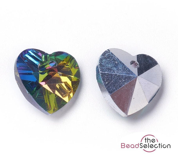 10 PENDANT HEART FACETED CUT GLASS CRYSTAL BEADS 14mm RAINBOW GLS93