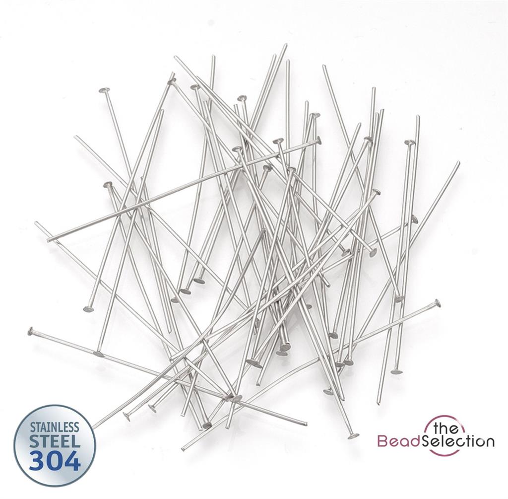 100 STAINLESS STEEL 304 GRADE HEAD PINS 30mm 40mm 50mm x 0.7mm JEWELLERY MAKING