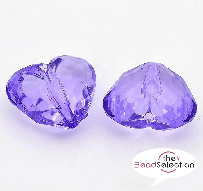 10 LARGE PURPLE ACRYLIC FACETED HEART BEADS charms 28mm jewellery making ACR103