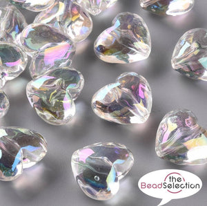 5 Large Heart Beads Clear AB Rainbow Acrylic Pendants Charms 20mm ACR215
