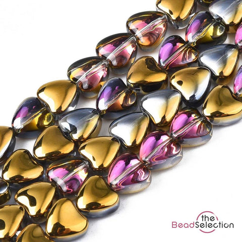 20 PENDANT HEART GLASS BEADS 8mm GOLD RAINBOW AB LUSTRE jewellery GLS132