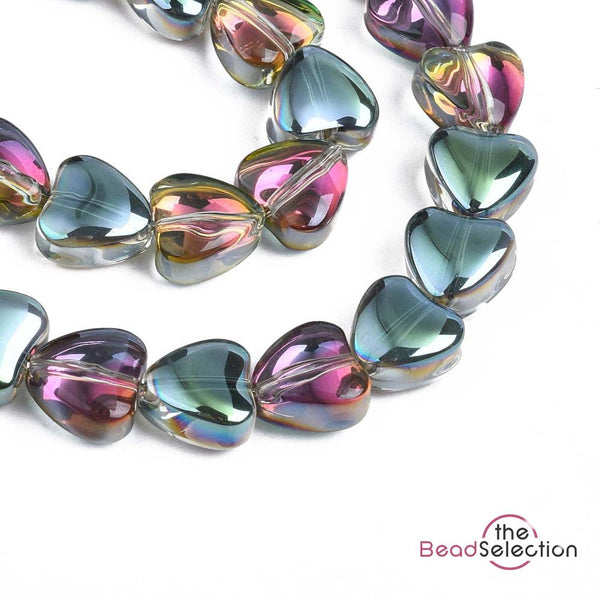 20 PENDANT HEART GLASS BEADS 8mm CLEAR RAINBOW AB LUSTRE jewellery GLS130