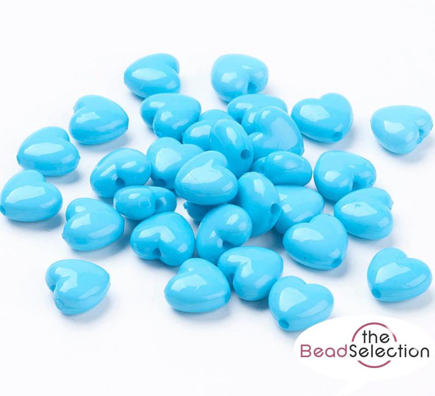 70 BLUE ACRYLIC LOVE HEART BEADS 11mm x 10mm TOP QUALITY ACR124