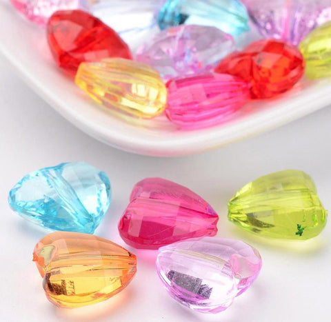 20 ACRYLIC FACETED HEART BEADS 18mm TOP QUALITY ACR104