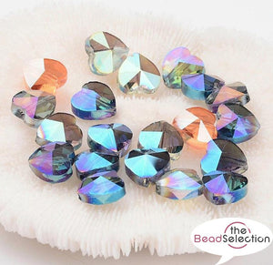 10 Pendant Heart Beads Faceted Cut Glass Crystal 10mm Rainbow AB Lustre GLS6
