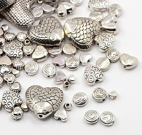 TOP QUALITY ASSORTED TIBETAN SILVER HEART SPACER BEADS 25gram or50gram BAG(TS45)