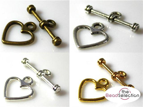 10 HEART TOGGLE CLASPS 14mm x 12mm ,TOP QUALITY AND COLOUR CHOICE