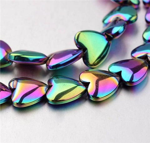 PREMIUM QUALITY RAINBOW HEART HEMATITE BEADS 12mm 15 per bag HEM31