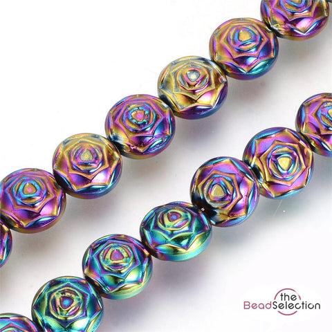 20 Rainbow Hematite Rose Flower Beads 8mm Jewellery Making HEM61