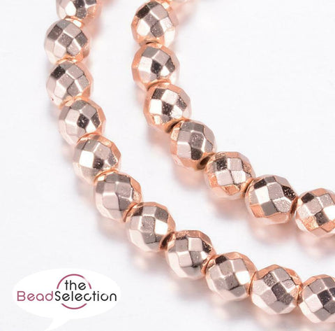 50 ROSE GOLD FACETED ROUND HEMATITE BEADS 6mm PREMIUM QUALITY HEM14