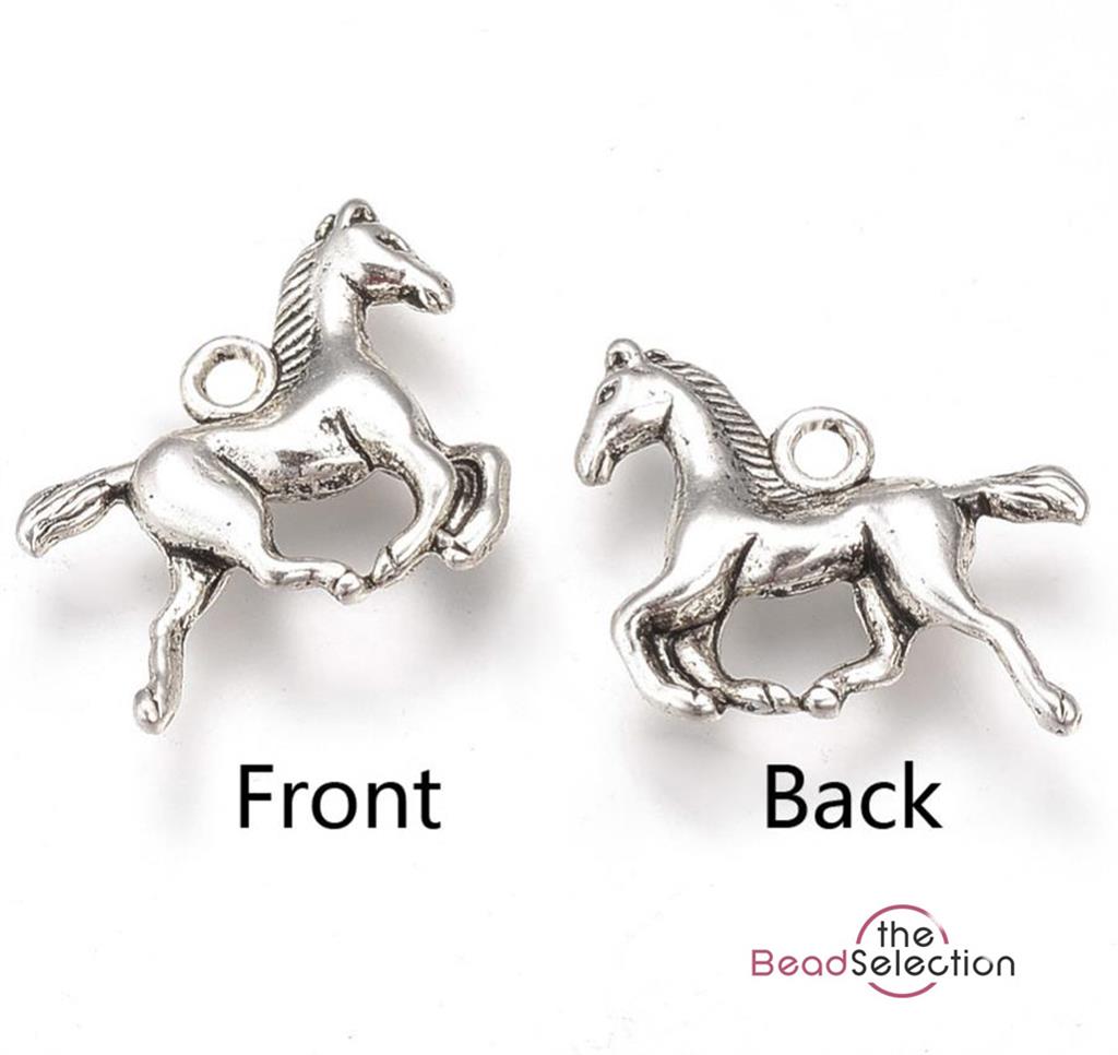 20 HORSE CHARMS PENDANT BRIGHT TIBETAN SILVER 19mm DOUBLE SIDED C160