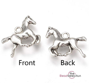 20 HORSE CHARMS PENDANT BRIGHT TIBETAN SILVER 19mm DOUBLE SIDED C160