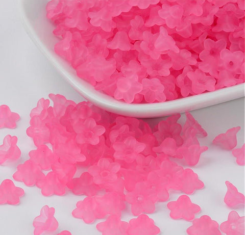 TOP QUALITY 100 FROSTED LUCITE ACRYLIC FLOWER  BEADS 10mm HOT PINK LUC19