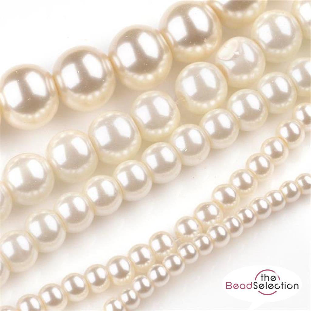 200 Ivory Glass Round Pearl Beads Mixed Size Top Quality 3mm 4mm 6mm 8mm 10mm