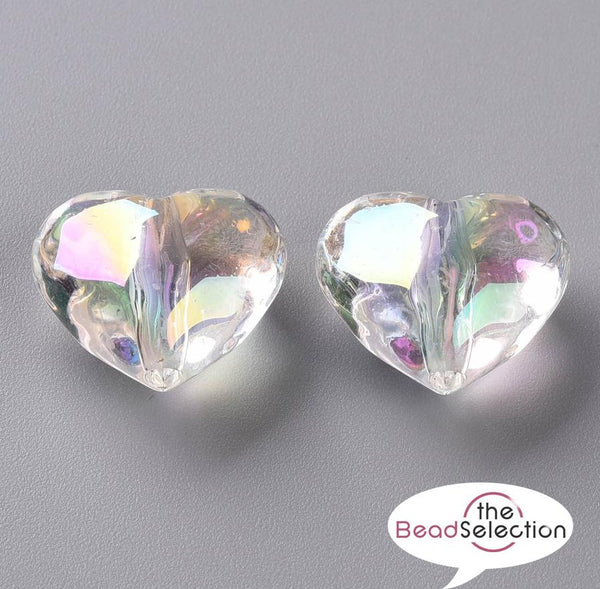 5 Large Heart Beads Clear AB Rainbow Acrylic Pendants Charms 20mm ACR215