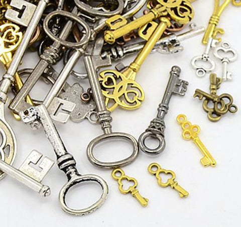 TIBETAN STYLE KEY CHARMS PENDANTS 30g RANDOM MIX shape  C264